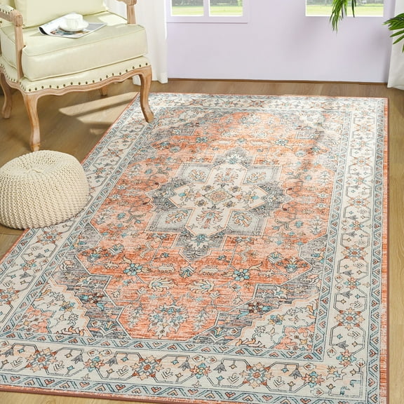 Junovo 9'x11'Rugs for Living Room Boho Rug Floor Carpet,Orange
