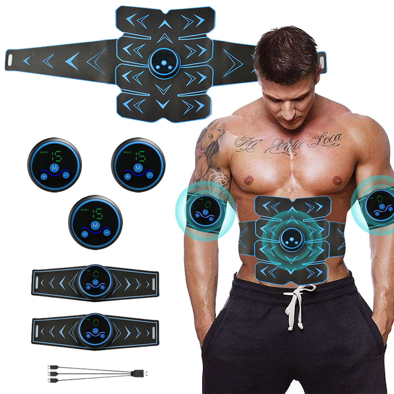 Junovo Abs Stimulator Abdominal Muscle Toning Belt Ab Muscle Trainer,Sport  Exercise Belt for Men and Women,Blue 