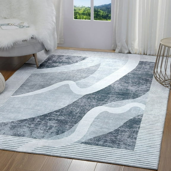 Junovo Abstract Rug Low-Pile Soft Rugs for Living Room Floor Carpet,4'x6',Gray