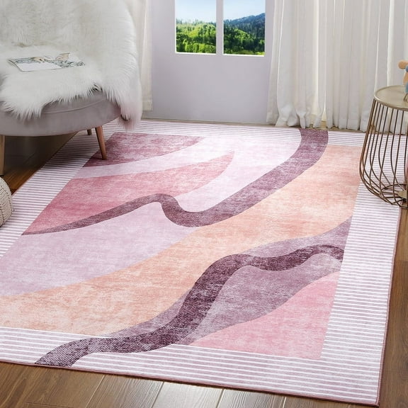 Junovo Abstract Rug Low-Pile Soft Rugs for Living Room Floor Carpet,4'x6',Pink