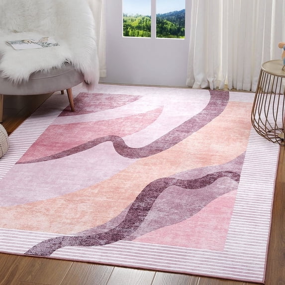 Junovo Abstract Rug Low-Pile Soft Rugs for Living Room Floor Carpet,4'x6',Pink