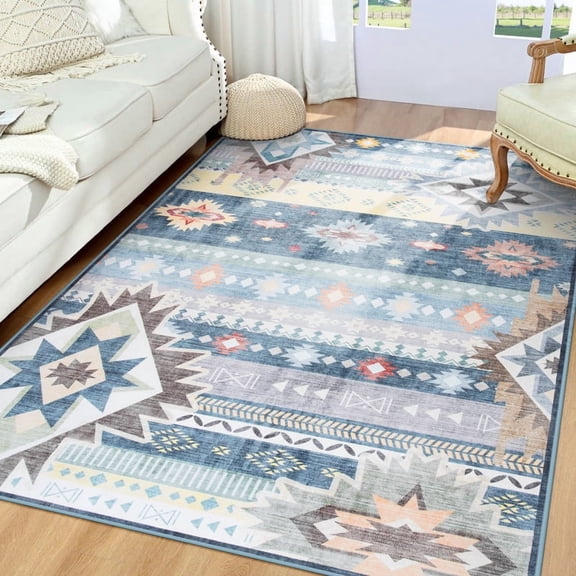 Junovo Area Rug 4'x6'Indoor Soft Rug Non Slip Rug for Living Room,Blue