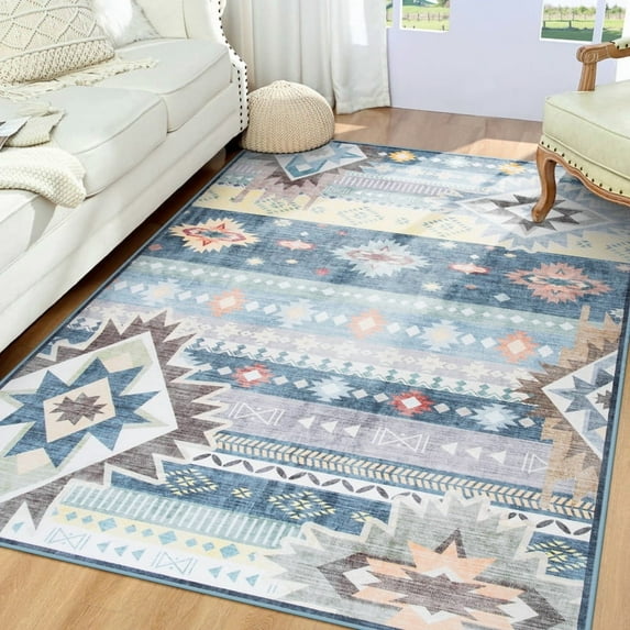 Junovo Area Rug 4'x6'Indoor Soft Rug Non Slip Rug for Living Room,Blue