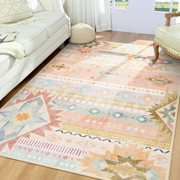 Junovo Area Rug 4'x6'Indoor Soft Rug Non Slip Rug for Living Room,Orange