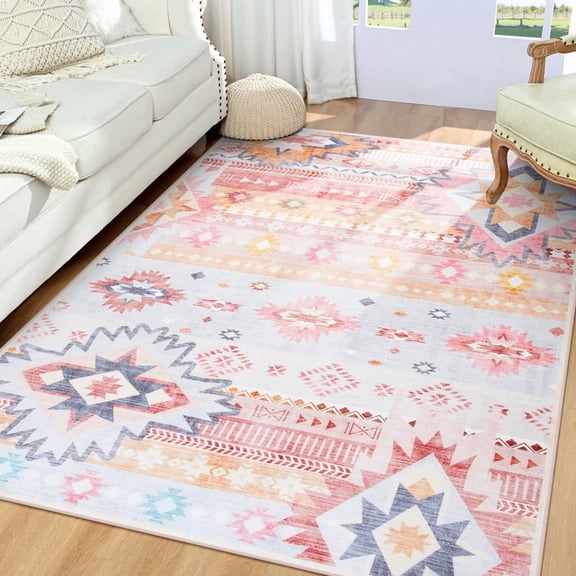 Junovo Area Rug 4'x6'Indoor Soft Rug Non Slip Rug for Living Room,Pink