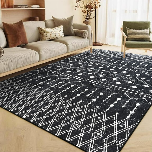 Junovo Area Rug Boho Rugs Geometric Abstract Rugs for Living Room,Black,4'x6'