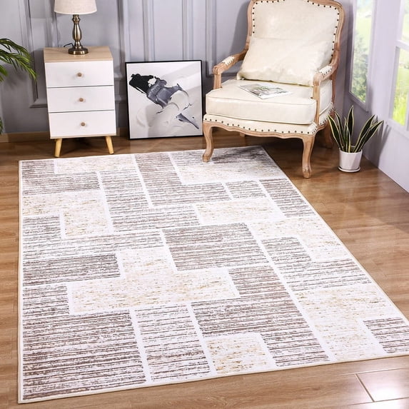 Junovo Washable Upgrade Area Rug Super Soft Rugs with Non-Slip Backing, for Living Room/Bedroom,4'x6',Khaki