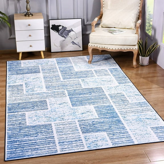 Junovo Washable Upgrade Area Rug Super Soft Rugs with Non-Slip Backing, for Living Room/Bedroom,6'x9',Blue