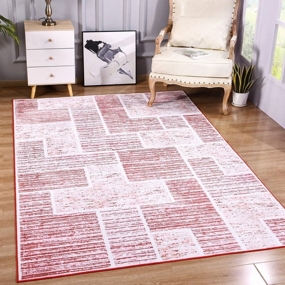 Junovo Washable Upgrade Area Rug Super Soft Rugs with Non-Slip Backing, for Living Room/Bedroom,6'x9',Red