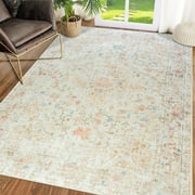 Junovo Boho Area Rugs Vintage Boho Carpet Non-slip Floor Rug for Living Room,5'x7',Beige