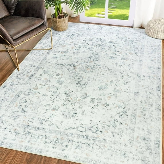 Junovo Boho Area Rugs Vintage Boho Carpet Non-slip Floor Rug for Living Room,8'x10',Gray