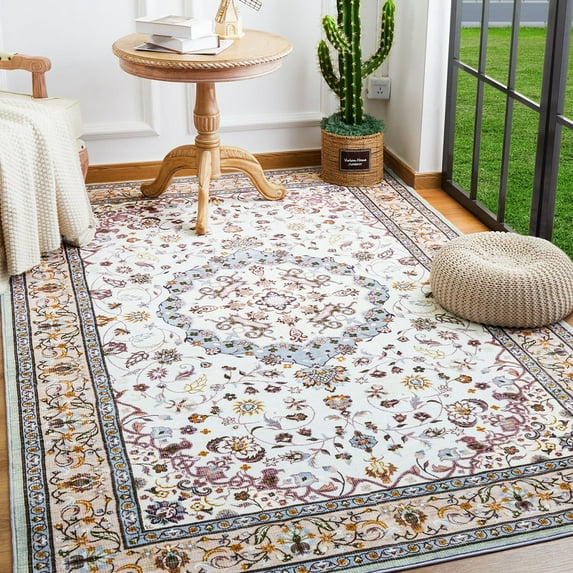 Junovo Boho Rug Non Slip Bedroom Rug Vintage Area Rugs for Living Room,5'x8',Khaki