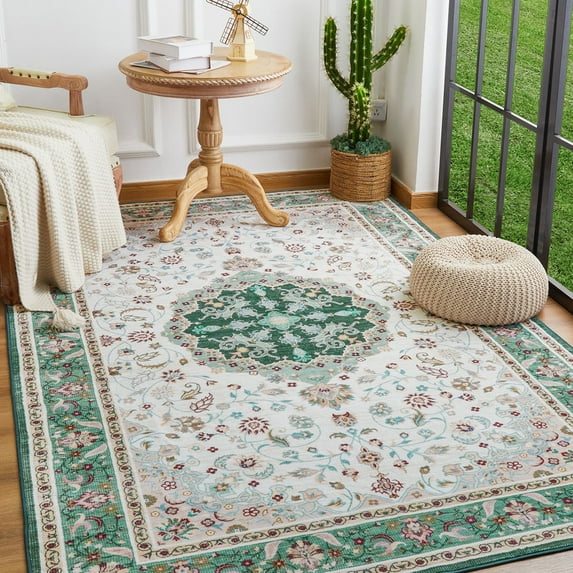 Junovo Boho Rug Non Slip Bedroom Rug Vintage Area Rugs for Living Room,6'x9',Green