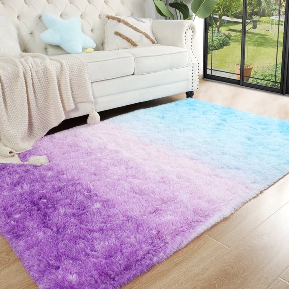 Junovo Gradient Modern Rugs Shaggy Rug Carpets for Bedroom, Living Room,Kids Room,4'x6',Blue/Purple