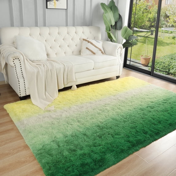 Junovo Gradient Modern Rugs Shaggy Rug Carpets for Bedroom, Living Room,Kids Room,5'x8',Gradient Green