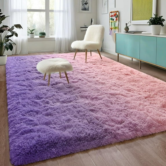Junovo Gradient Modern Rugs Shaggy Rug Carpets for Bedroom, Living Room,Kids Room,5'x8',Pink/Purple