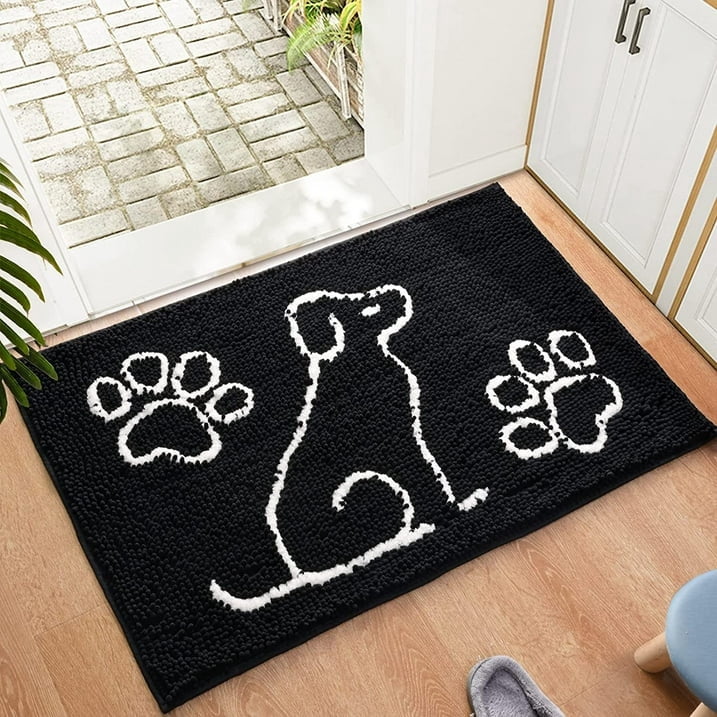 Junovo Indoor Door Mat Rug Super Absorbent Doormats for Muddy Shoes Dog Paws,Non Slip Bathroom Floor Mats,24"x36"Black
