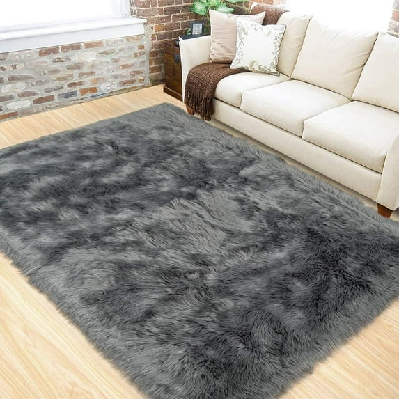Junovo Luxury Fluffy Area Rugs Furry Rug for Bedroom Rugs Area Carpet for Living Room Bedroom Room,3'x5',Dark Gray