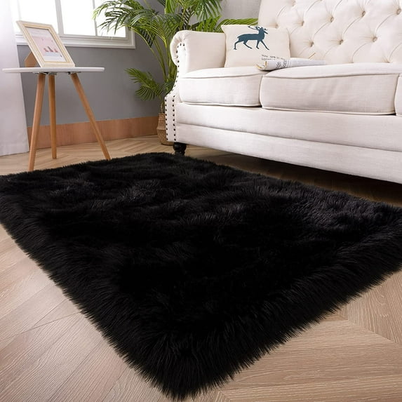 Junovo Luxury Fluffy Area Rugs Areary Rug for Bedroom Shaggy Rugs Area Carpet for Living Room Bedroom,4'x6',Black