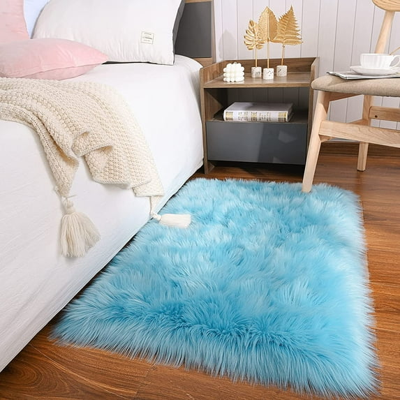 Junovo Luxury Fluffy Area Rugs Areary Rug for Bedroom Shaggy Rugs Area Carpet for Living Room Bedroom,4'x6',Blue