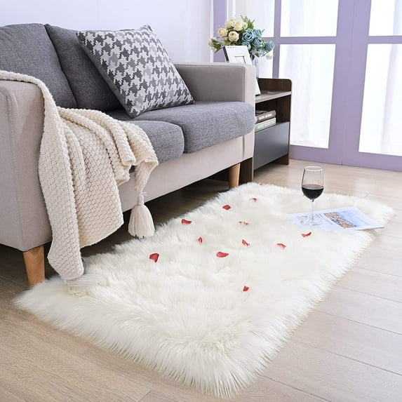 Junovo Luxury Fluffy Area Rugs Areary Rug for Bedroom Shaggy Rugs Area Carpet for Living Room Bedroom Room,2.3'x5',White