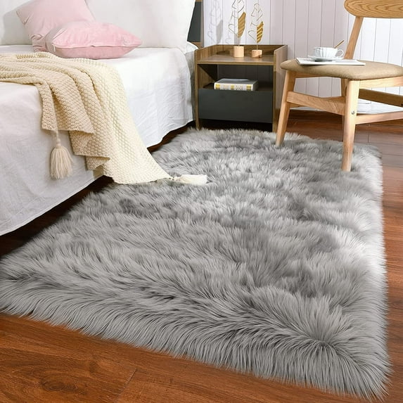 Junovo Luxury Fluffy Area Rugs Areary Rug for Bedroom Shaggy Rugs Area Carpet for Living Room Bedroom Room,2'x3',Gray
