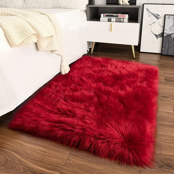 Junovo Luxury Fluffy Area Rugs Areary Rug for Bedroom Shaggy Rugs Area Carpet for Living Room Bedroom Room,2'x3',Red