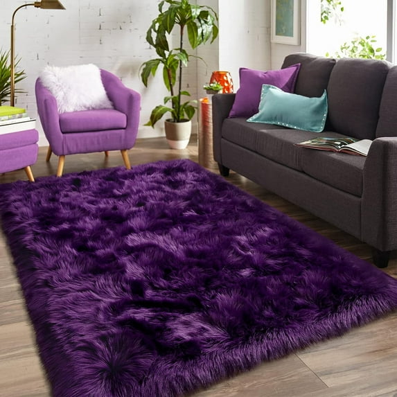 Junovo Luxury Fluffy Area Rugs Areary Rug for Bedroom Shaggy Rugs Area Carpet for Living Room Bedroom Room,3'x5',Purple