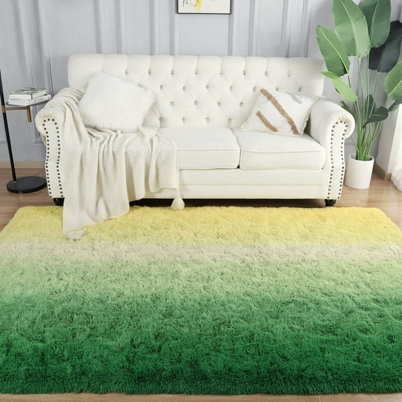 Junovo Luxury Shaggy Area Rug Modern Indoor Fluffy Rugs, Gradient Carpet for Bedroom Living Room Kids Room,5'x8',Yellow Green