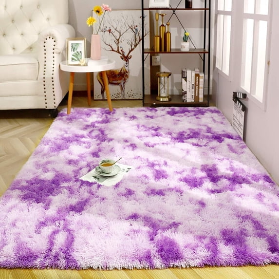 Junovo Luxury Velvet Shag Area Rug Modern Indoor Fluffy Rugs, Extra Comfy and Soft Carpet For Bedroom Living Room Kids Room,8'x10',Purple