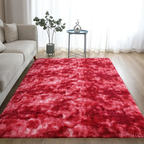 Junovo Luxury Velvet Shag Area Rug Modern Indoor Fluffy Rugs, Extra Comfy and Soft Carpet For Bedroom Living Room Kids Room,8'x10',Wine Red