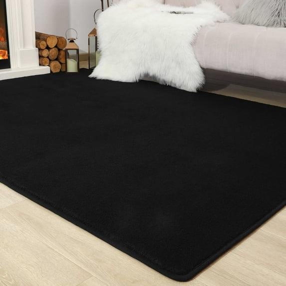 Junovo Modren Area Rug Soft Shag Carpet for Living Indoor Carpet,Fluffy Rugs for Kids Room/Bedroom,4'x6',Black