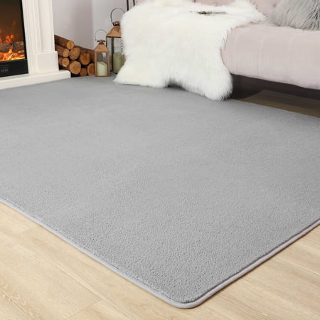 Junovo Modren Area Rug Soft Shag Carpet for Living Indoor Carpet,Fluffy Rugs for Kids Room/Bedroom,5'x8',Gray