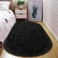 thumbnail image 1 of Junovo Oval Fluffy Area Rugs for Bedroom Plush Shaggy Carpet for Kids Room Bedside Nursery Mats, 2.6' x 5.3',Black, 1 of 7