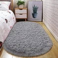 thumbnail image 1 of Junovo Oval Fluffy Area Rugs for Bedroom Plush Shaggy Carpet for Kids Room Bedside Nursery Mats, 2.6' x 5.3',Gray, 1 of 7