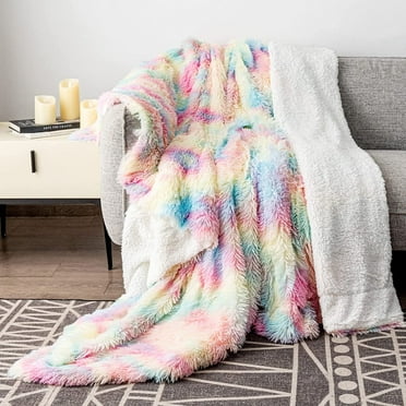 Junovo Premium Shaggy Cute Blanket for Girls Kids, 50"*60" Soft Blanket, Rainbow