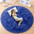 thumbnail image 1 of Junovo Round Fluffy Area Rugs For Kids Girls Princess Castle Plush Shaggy Carpet Cute Circle Nursery Rug For Kids Room Bedroom Living Room,4'x4',Indigo, 1 of 7