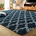 thumbnail image 1 of Junovo Shaggy Soft Rugs Bedroom Living Room Flully Carpet Home Decor Rug,5'x8',Navy Blue/White, 1 of 6