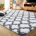 thumbnail image 1 of Junovo Shaggy Soft Rugs Bedroom Living Room Flully Carpet Home Decor Rug,8'x10',White/Black, 1 of 6