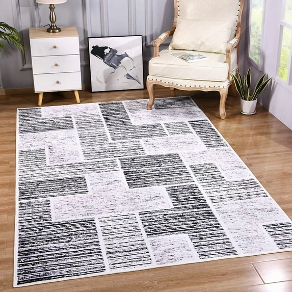 Junovo Soft Area Rug Non-Slip Rugs for Living Room/Bedroom,5'x8',Black