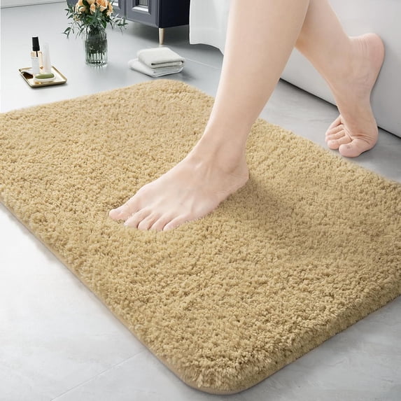 Junovo Soft Bathroom Rug Runner Absorbent Microfiber Bath Rugs for Bathroom Non Slip Bath Mat for Tub, Shower Floor,17"x24",Beige