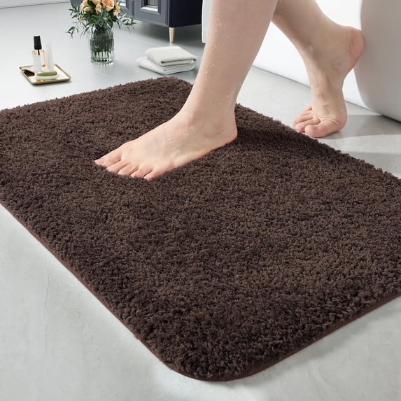 Junovo Soft Bathroom Rug Runner Absorbent Microfiber Bath Rugs for Bathroom Non Slip Bath Mat for Tub, Shower Floor,17"x24",Brown