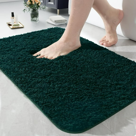 Junovo Soft Bathroom Rug Runner Absorbent Microfiber Bath Rugs for Bathroom Non Slip Bath Mat for Tub, Shower Floor,17"x24",Dark Green