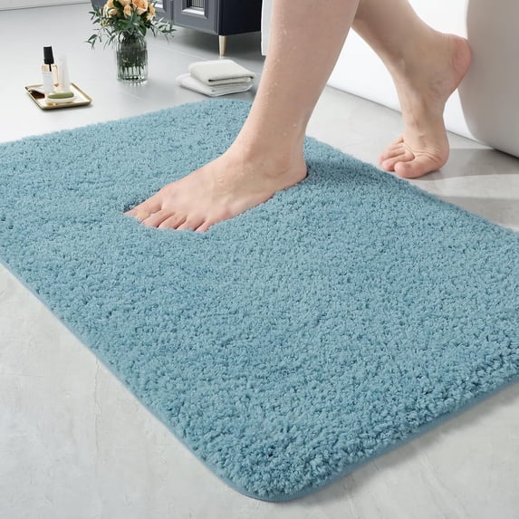 Junovo Soft Bathroom Rug Runner Absorbent Microfiber Bath Rugs for Bathroom Non Slip Bath Mat for Tub, Shower Floor,17"x24",Spa Blue