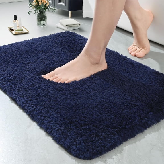 Junovo Soft Bathroom Rug Runner Absorbent Microfiber Bath Rugs for Bathroom Non Slip Bath Mat for Tub, Shower Floor,20"x32",Navy Blue