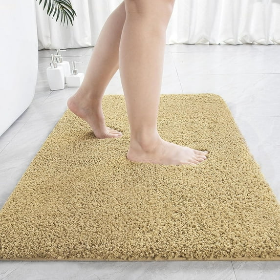 Junovo Soft Bathroom Rug Runner Absorbent Microfiber Bath Rugs for Bathroom Non Slip Bath Mat for Tub, Shower Floor,24"x36",Beige