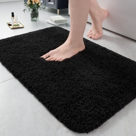 Junovo Soft Bathroom Rug Runner Absorbent Microfiber Bath Rugs for Bathroom Non Slip Bath Mat for Tub, Shower Floor,24"x36",Black