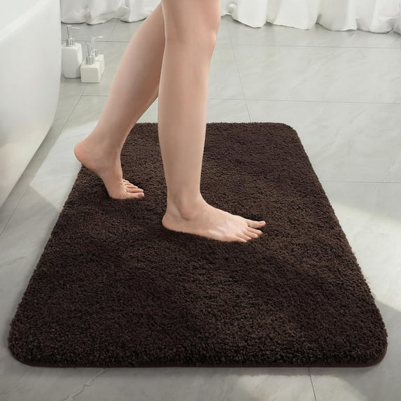 Junovo Soft Bathroom Rug Runner Absorbent Microfiber Bath Rugs for Bathroom Non Slip Bath Mat for Tub, Shower Floor,24"x36",Brown
