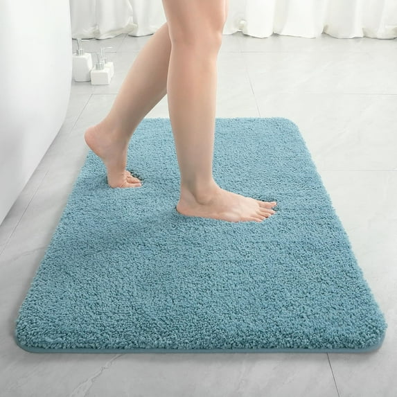 Junovo Soft Bathroom Rug Runner Absorbent Microfiber Bath Rugs for Bathroom Non Slip Bath Mat for Tub, Shower Floor,24"x36",Spa Blue