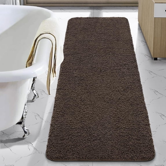 Junovo Soft Bathroom Rug Runner Absorbent Microfiber Bath Rugs for Bathroom Non Slip Bath Mat for Tub, Shower Floor,24"x48",Brown